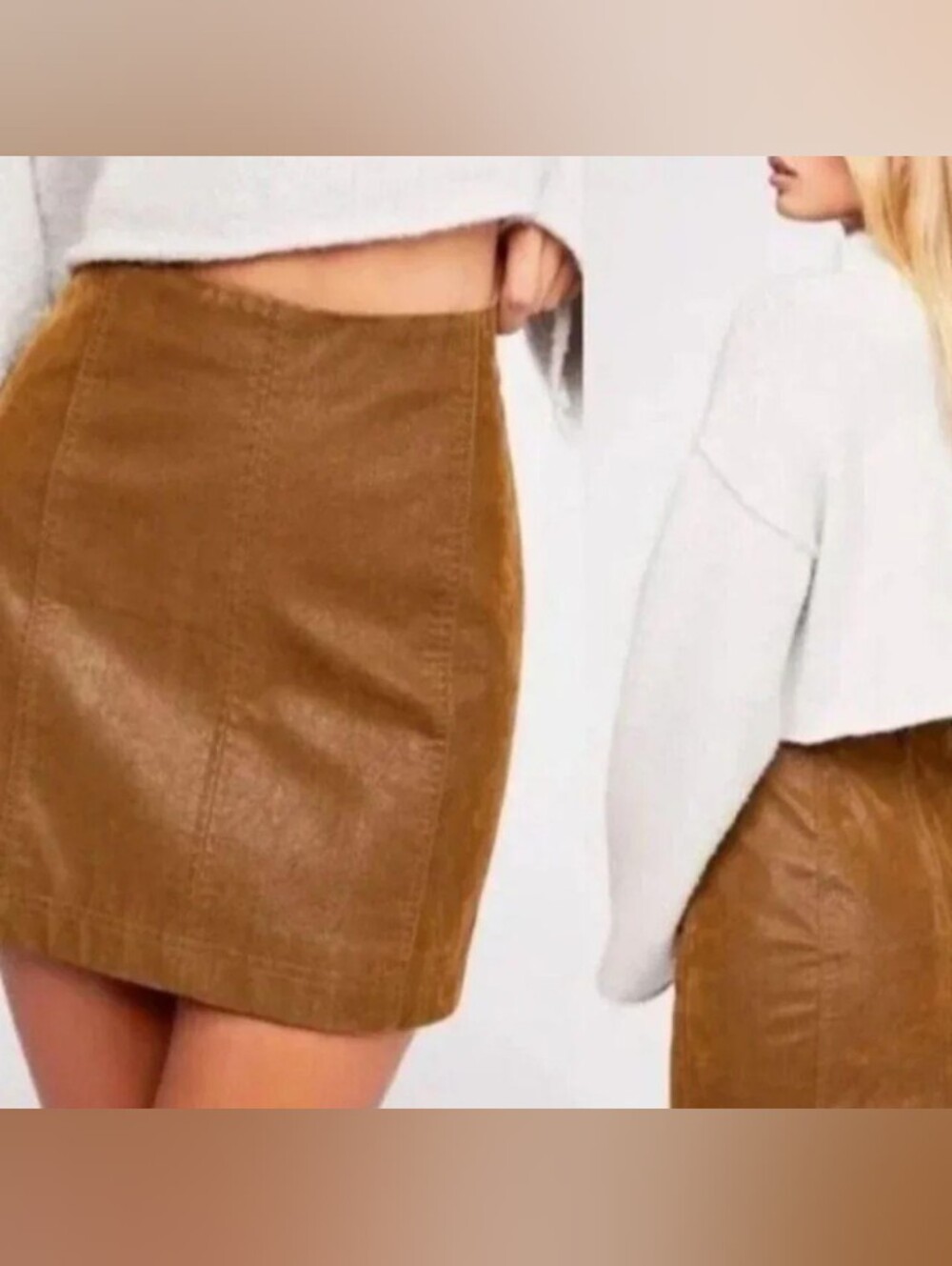 Free People Brown Mini Skirt,  Vegan Leather Skirt, Cognac, size 2,